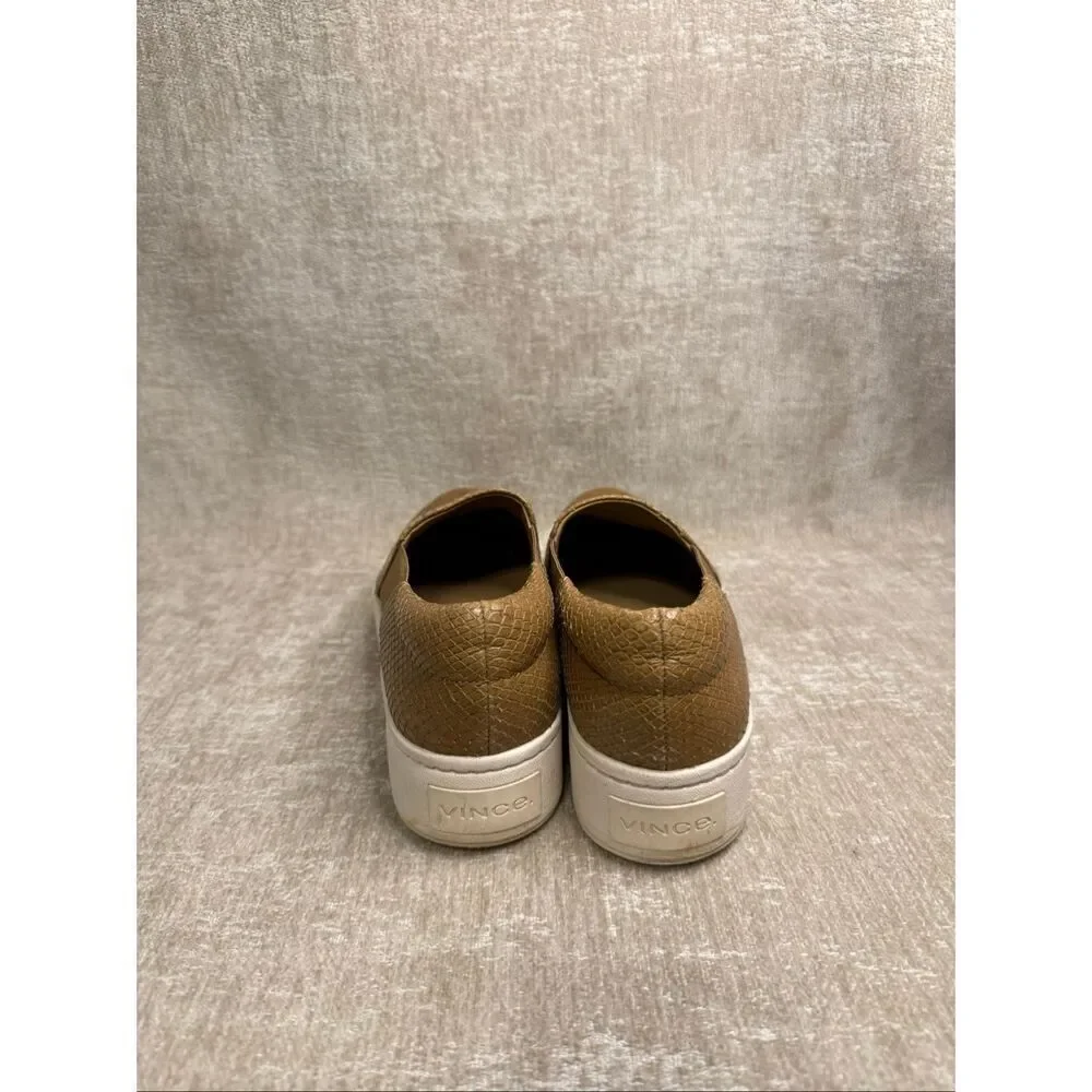 Vince Women's Warren Snake Embossed Platform Slip-On Sneaker Shoes Brown Size 6